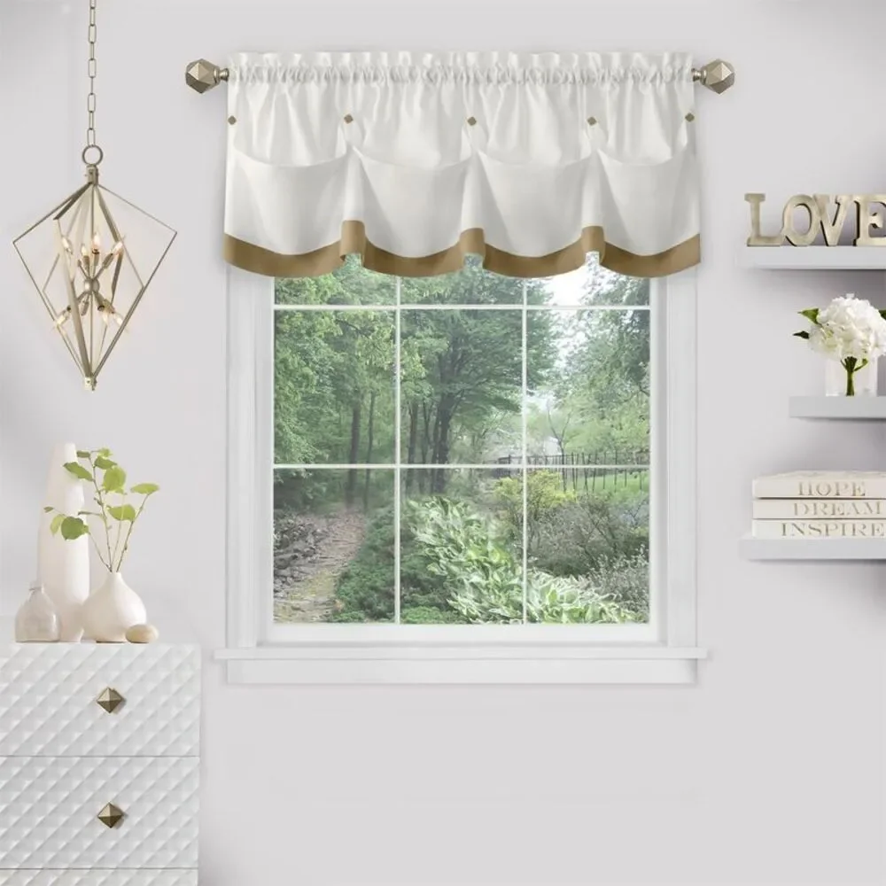 PowerSellerUSA Two-Tone Tier Pair Panels and Valance Kitchen Curtains Set for